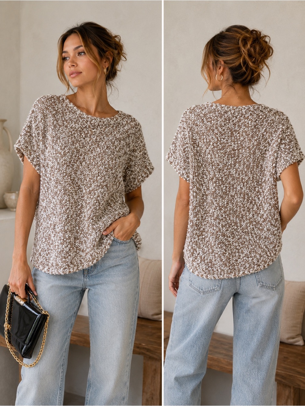 Y/Project Textured Knit Sweater in Brown and Cream